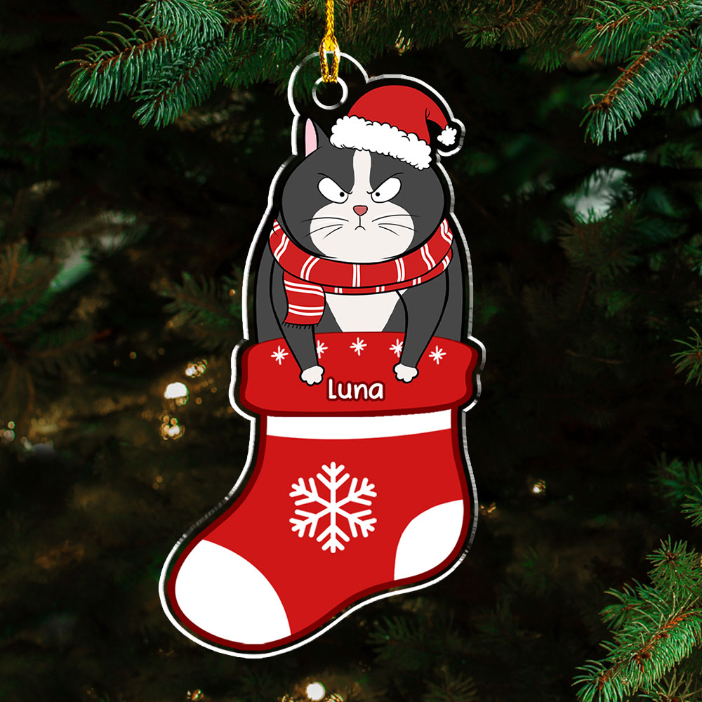 Cat In Stocking- Personalized Acrylic Ornament