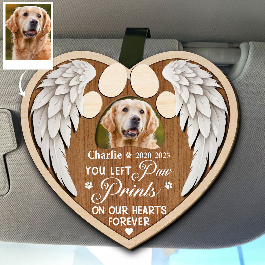 You Left Paw Prints On Our Hearts Forever - Personalized Car Visor Clip