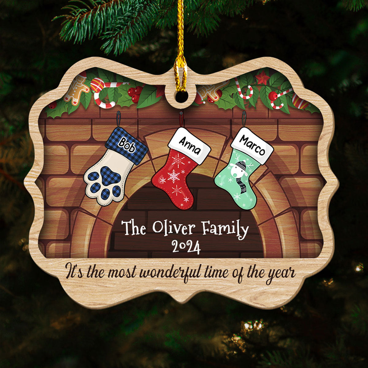 Stockings Were Hung - Personalized 1-layered Wood Ornament