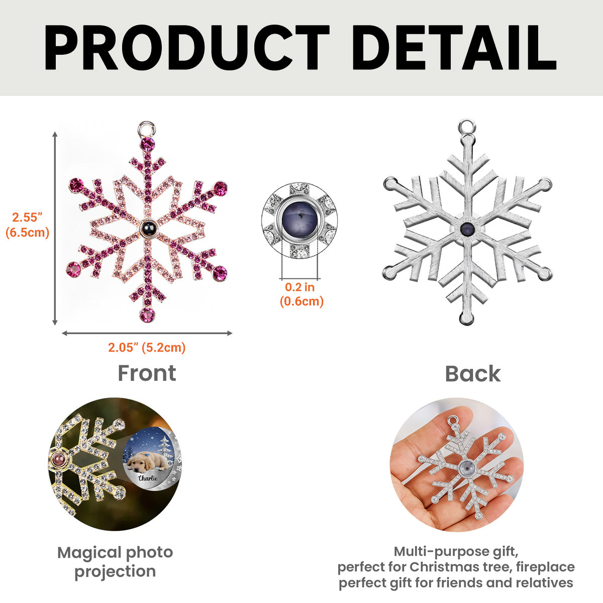 Custom Christmas Memorial Sympathy Gifts For Dogs, Cats • Beside You - Personalized Photo Snowflake Projection Ornament