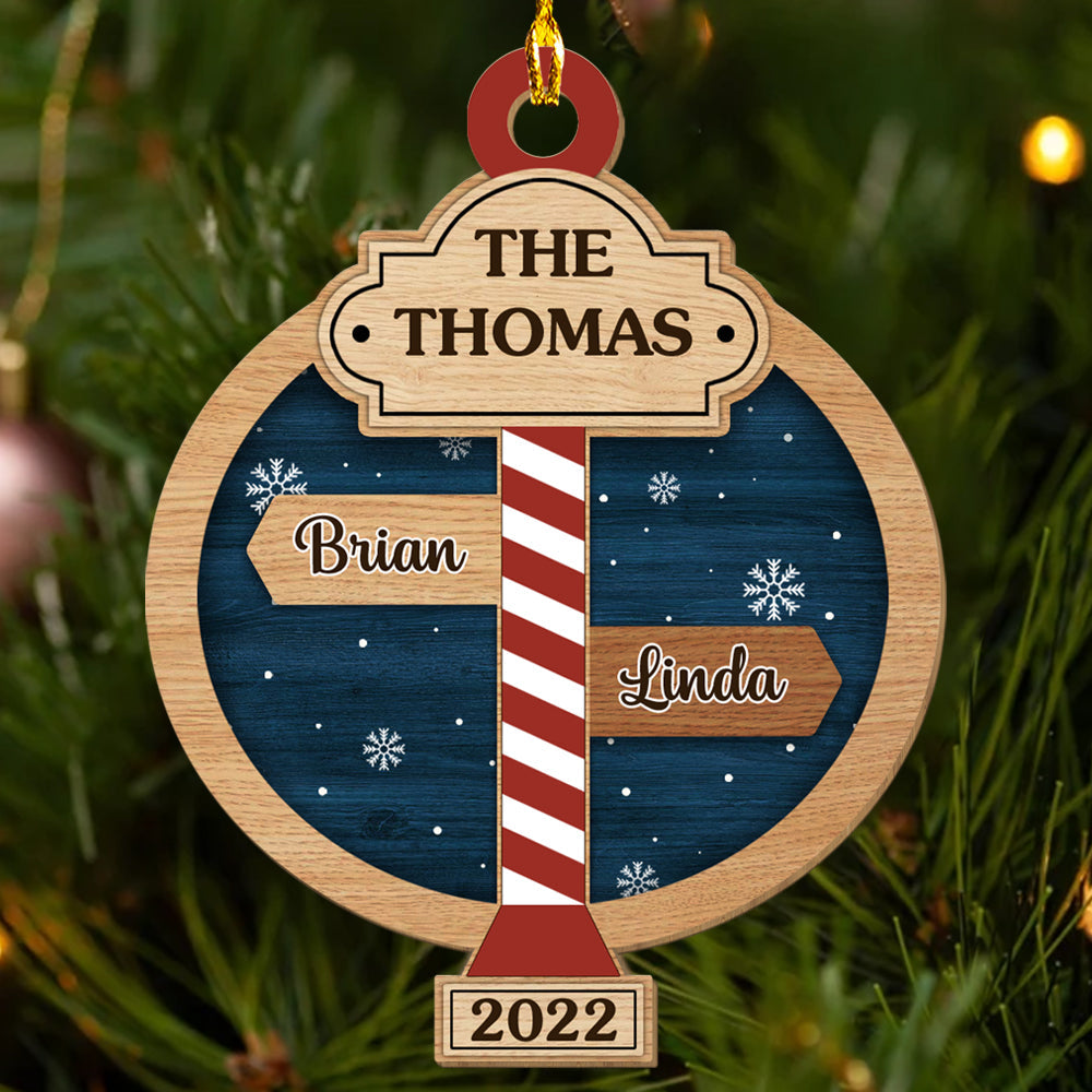 Family Name, North Pole - Personalized 1-layered Wood Ornament