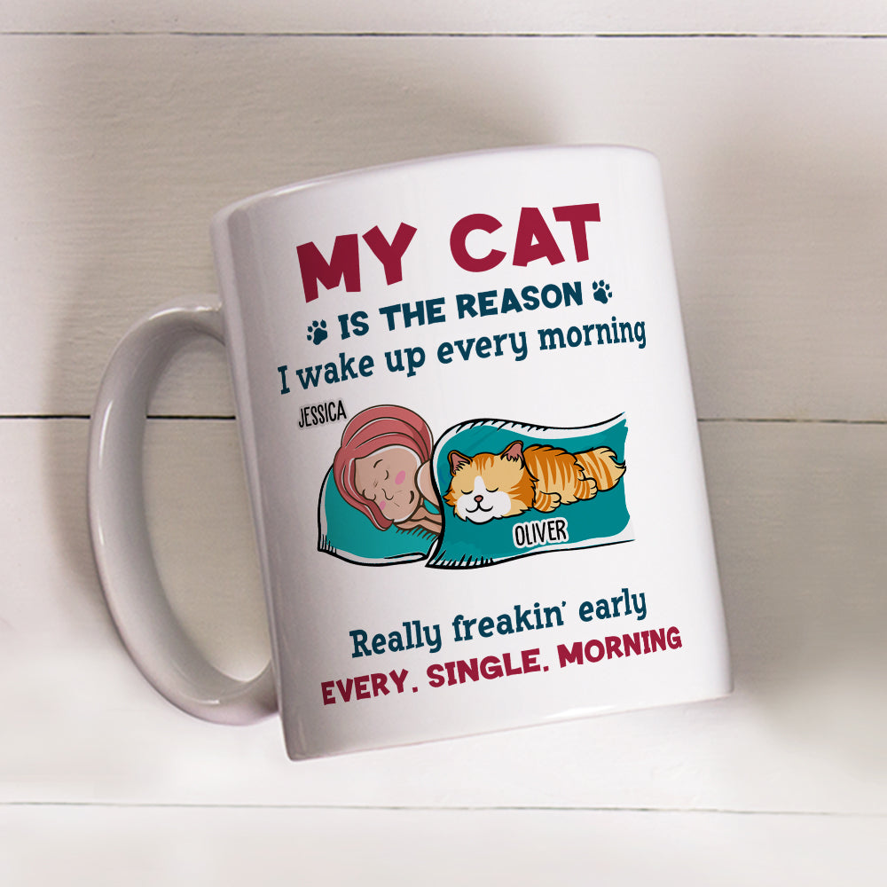 Custom Mother's day Birthday Gifts For Cat Mom, Cat Lovers • My Cat Wakes Me Up - Personalized Coffee Mug