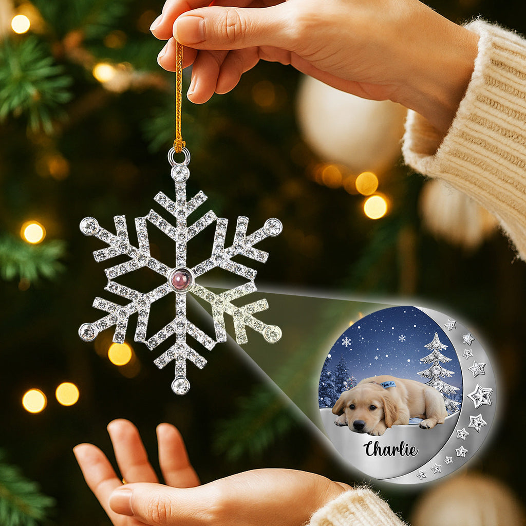 Custom Christmas Memorial Sympathy Gifts For Dogs, Cats • Beside You - Personalized Photo Snowflake Projection Ornament