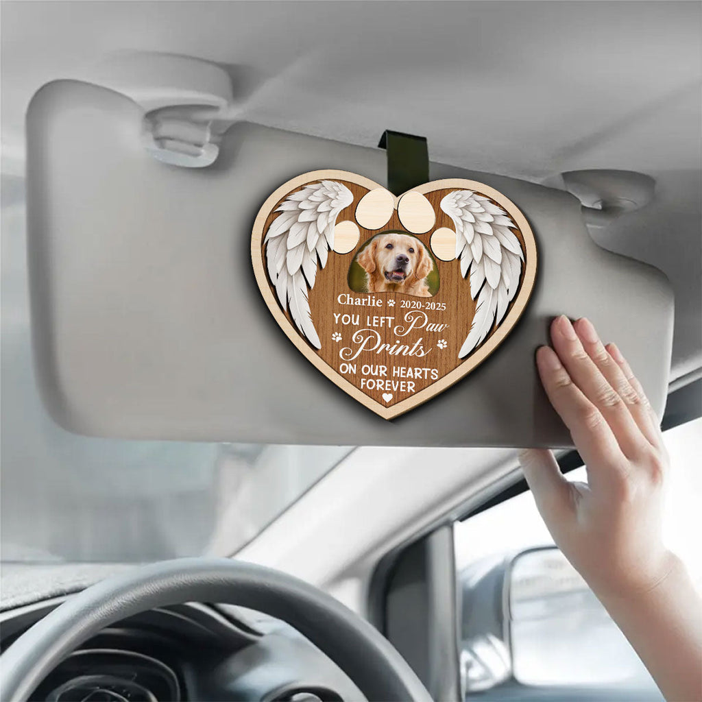 You Left Paw Prints On Our Hearts Forever - Personalized Car Visor Clip