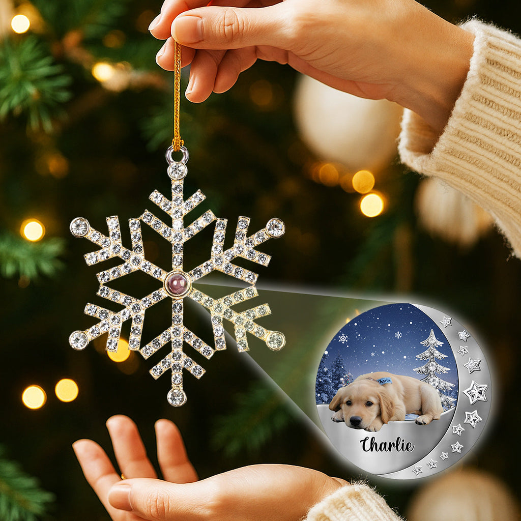 Custom Christmas Memorial Sympathy Gifts For Dogs, Cats • Beside You - Personalized Photo Snowflake Projection Ornament