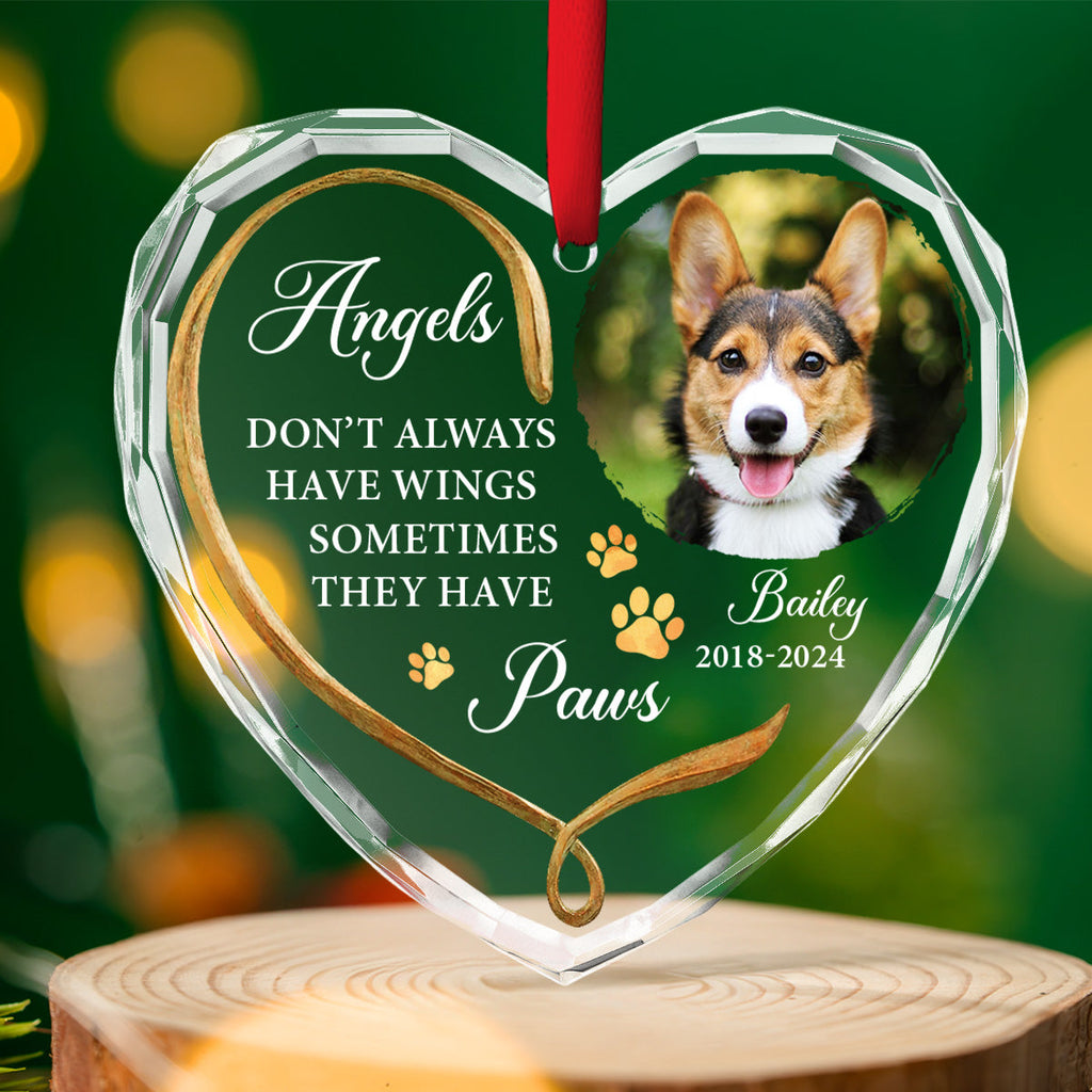 Custom Christmas Memorial Sympathy Gifts For Dogs, Cats • Angels Do Not Have Wings - Personalized Glass Ornament