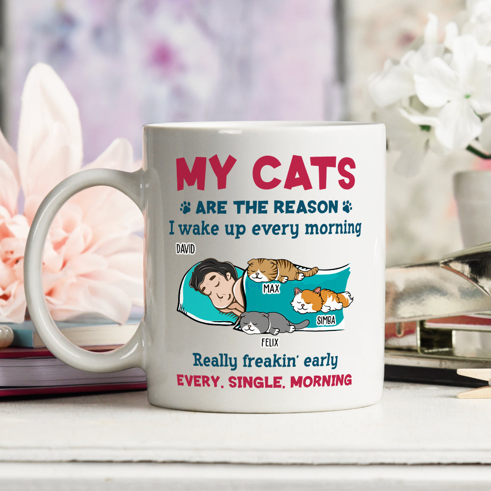 Custom Mother's day Birthday Gifts For Cat Mom, Cat Lovers • My Cat Wakes Me Up - Personalized Coffee Mug