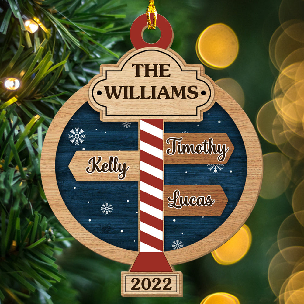 Family Name, North Pole - Personalized 1-layered Wood Ornament
