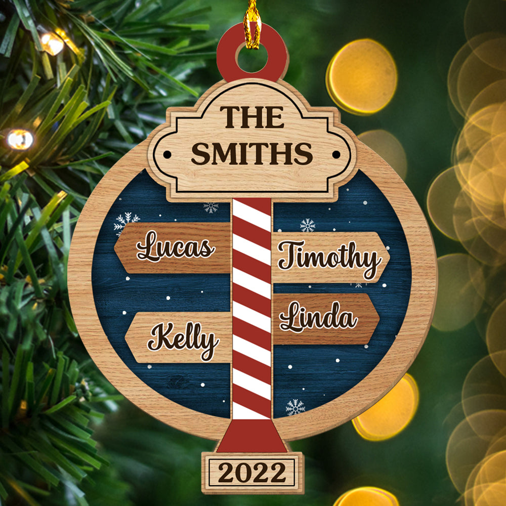 Family Name, North Pole - Personalized 1-layered Wood Ornament