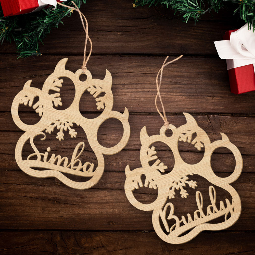 Custom Christmas Decor Home Birthday Gifts For Cat Lovers • Cat Paw - Personalized 1-layered Wood Ornament