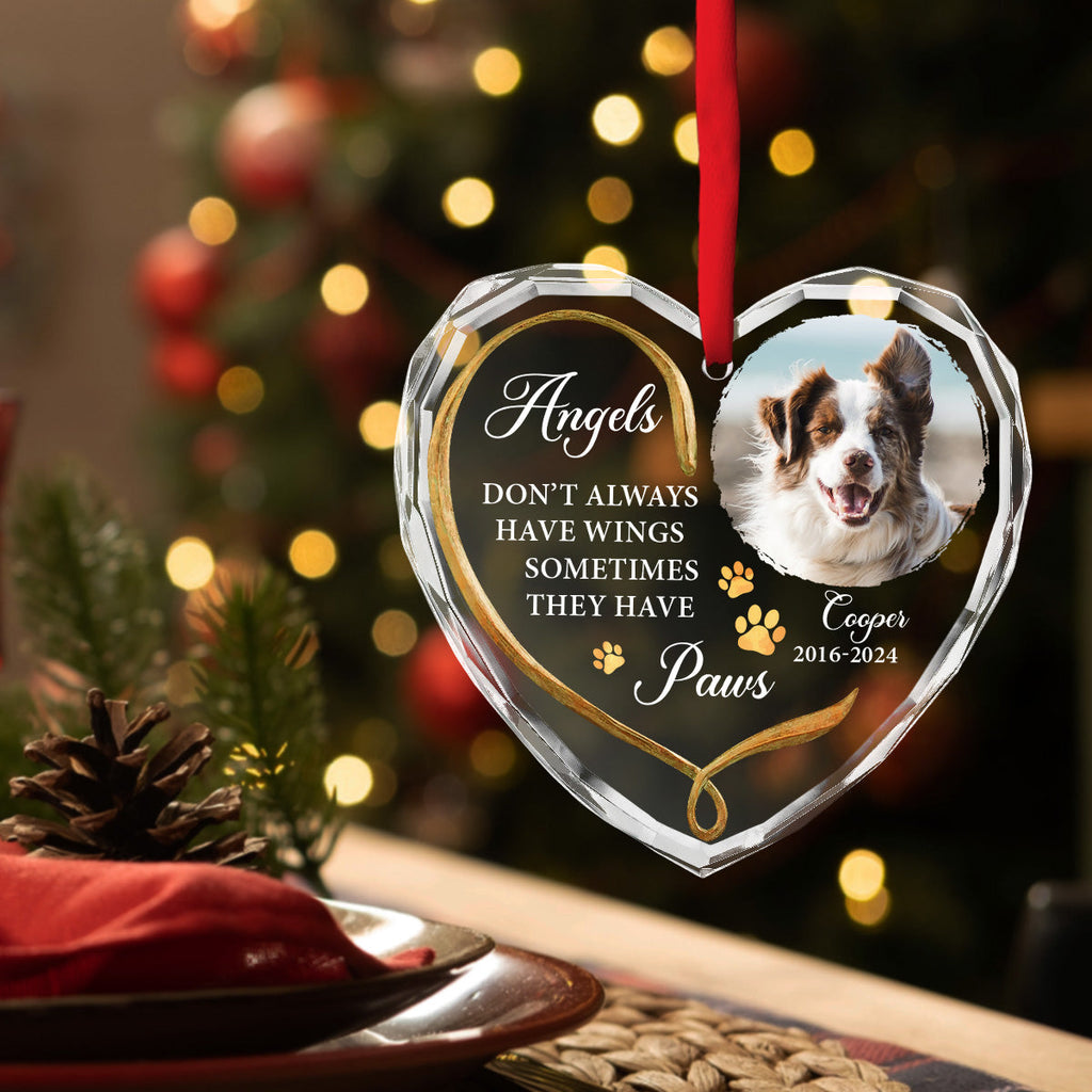 Custom Christmas Memorial Sympathy Gifts For Dogs, Cats • Angels Do Not Have Wings - Personalized Glass Ornament