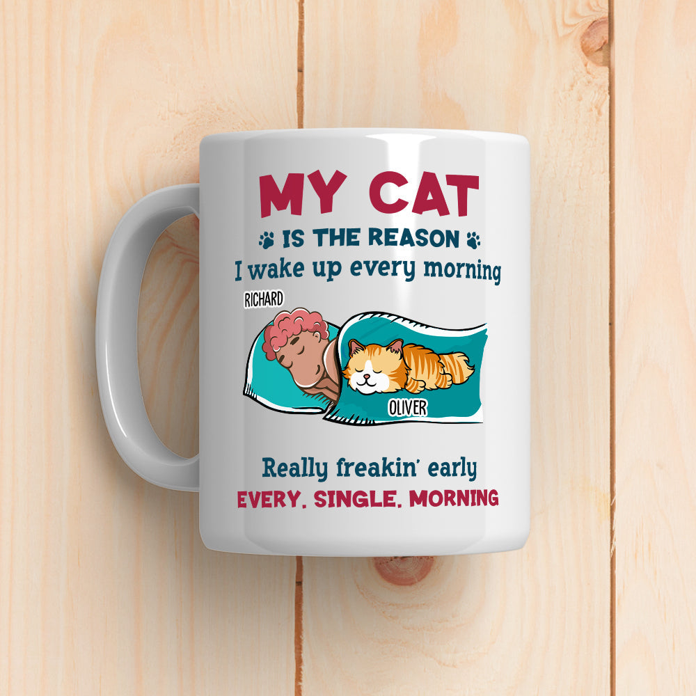 Custom Mother's day Birthday Gifts For Cat Mom, Cat Lovers • My Cat Wakes Me Up - Personalized Coffee Mug