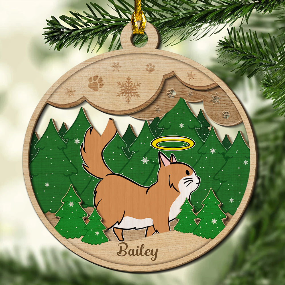 Pet Paws And Snow - Personalized 2-layered Wood Ornament