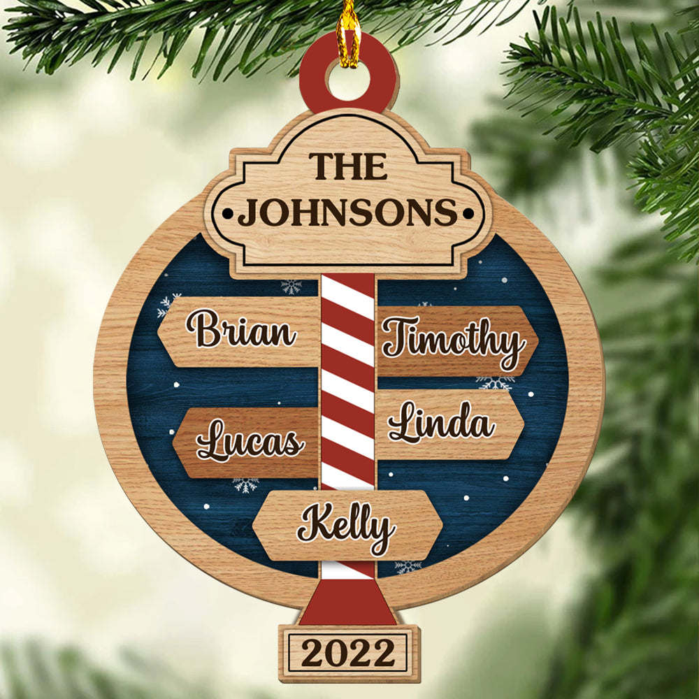 Family Name, North Pole - Personalized 1-layered Wood Ornament