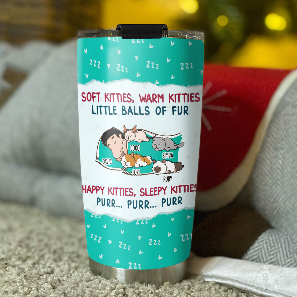 Custom Mother's day Birthday Gifts For Cat Mom, Cat Lovers • Soft Kitty Warm Kitty - Personalized Tumbler