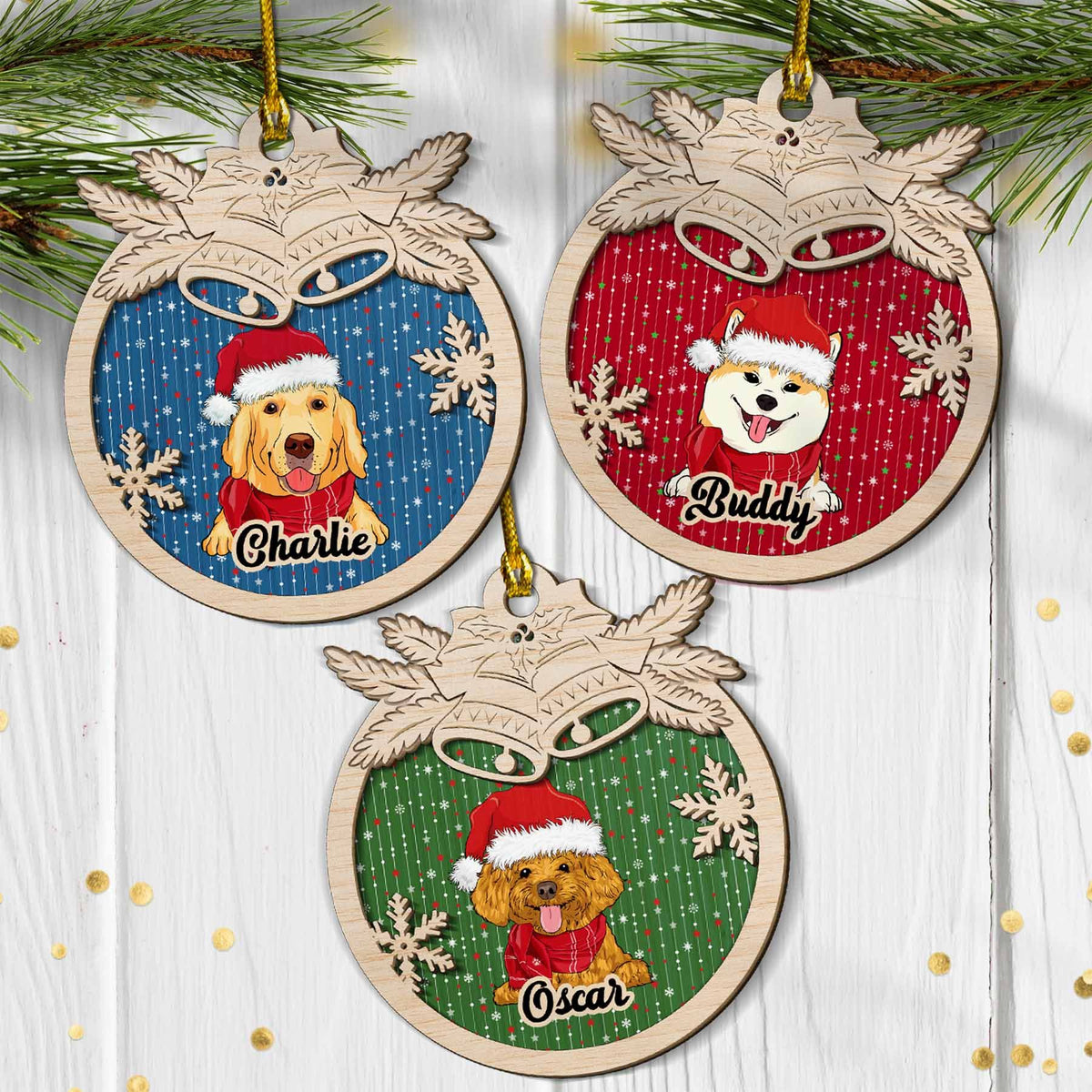Custom Christmas Decor Home Birthday Gifts For Dog Mom, Dog Lovers • Jingle Bells Dog - Personalized 2-layered Wood Ornament
