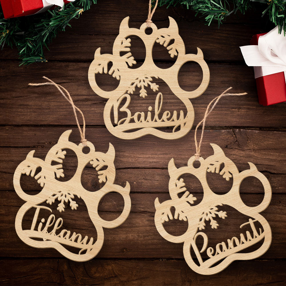 Custom Christmas Decor Home Birthday Gifts For Cat Lovers • Cat Paw - Personalized 1-layered Wood Ornament