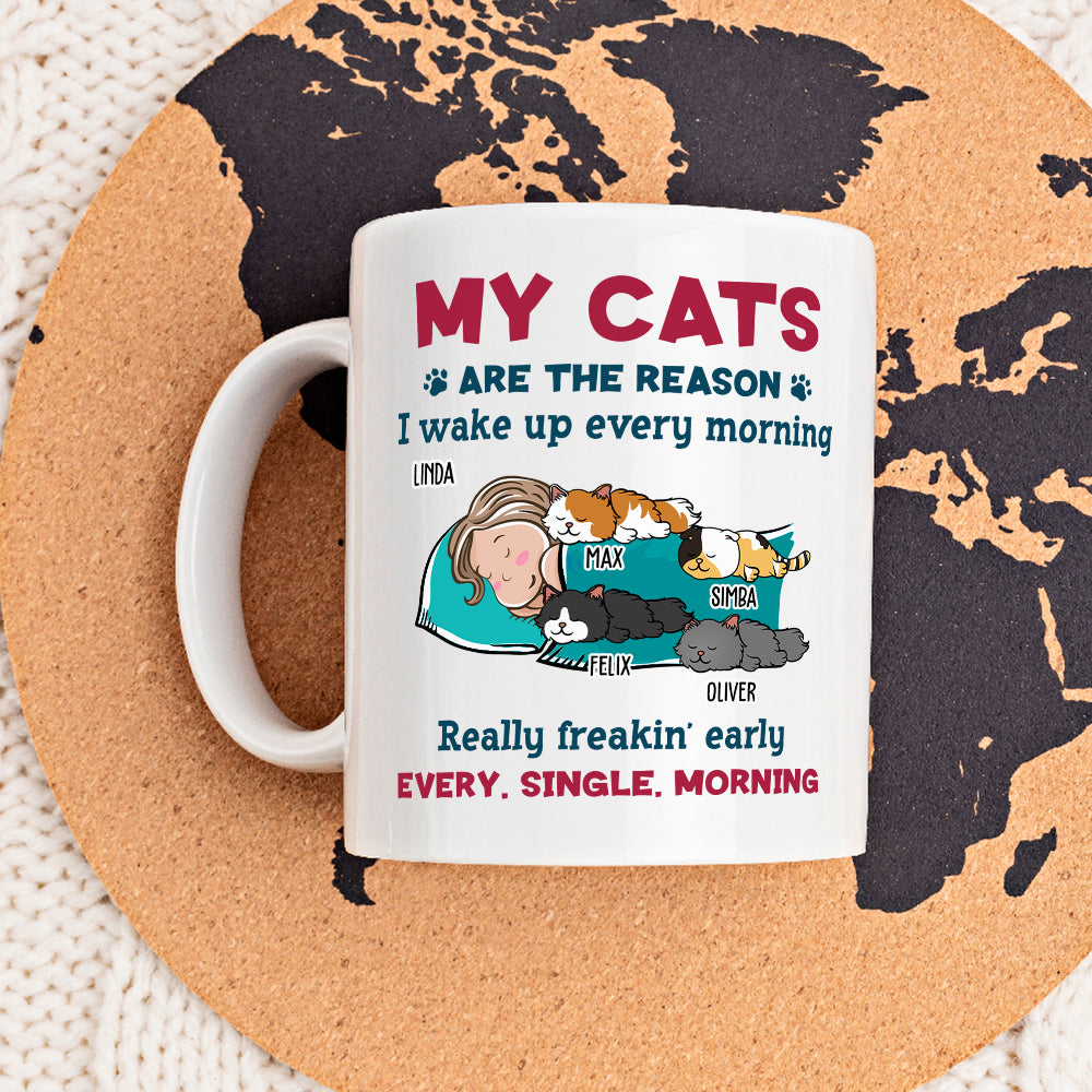 Custom Mother's day Birthday Gifts For Cat Mom, Cat Lovers • My Cat Wakes Me Up - Personalized Coffee Mug