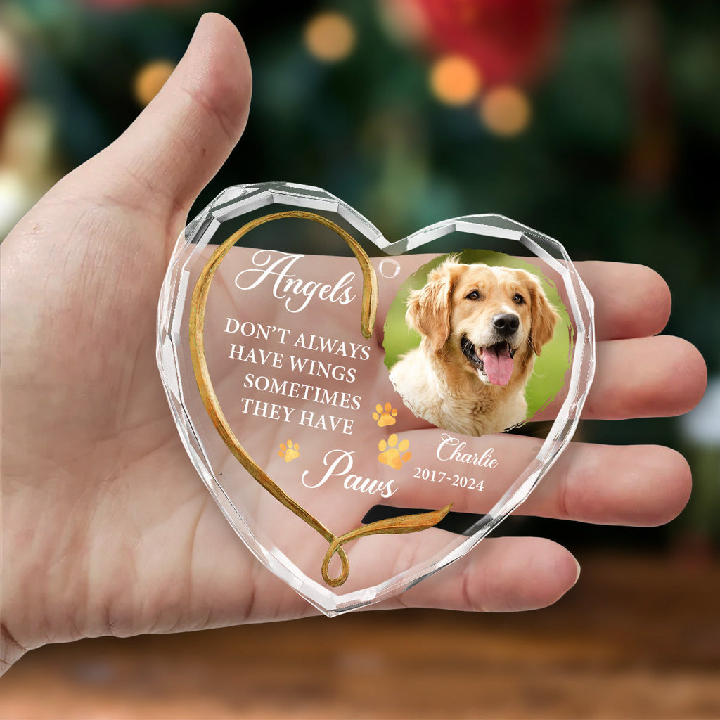Custom Christmas Memorial Sympathy Gifts For Dogs, Cats • Angels Do Not Have Wings - Personalized Glass Ornament