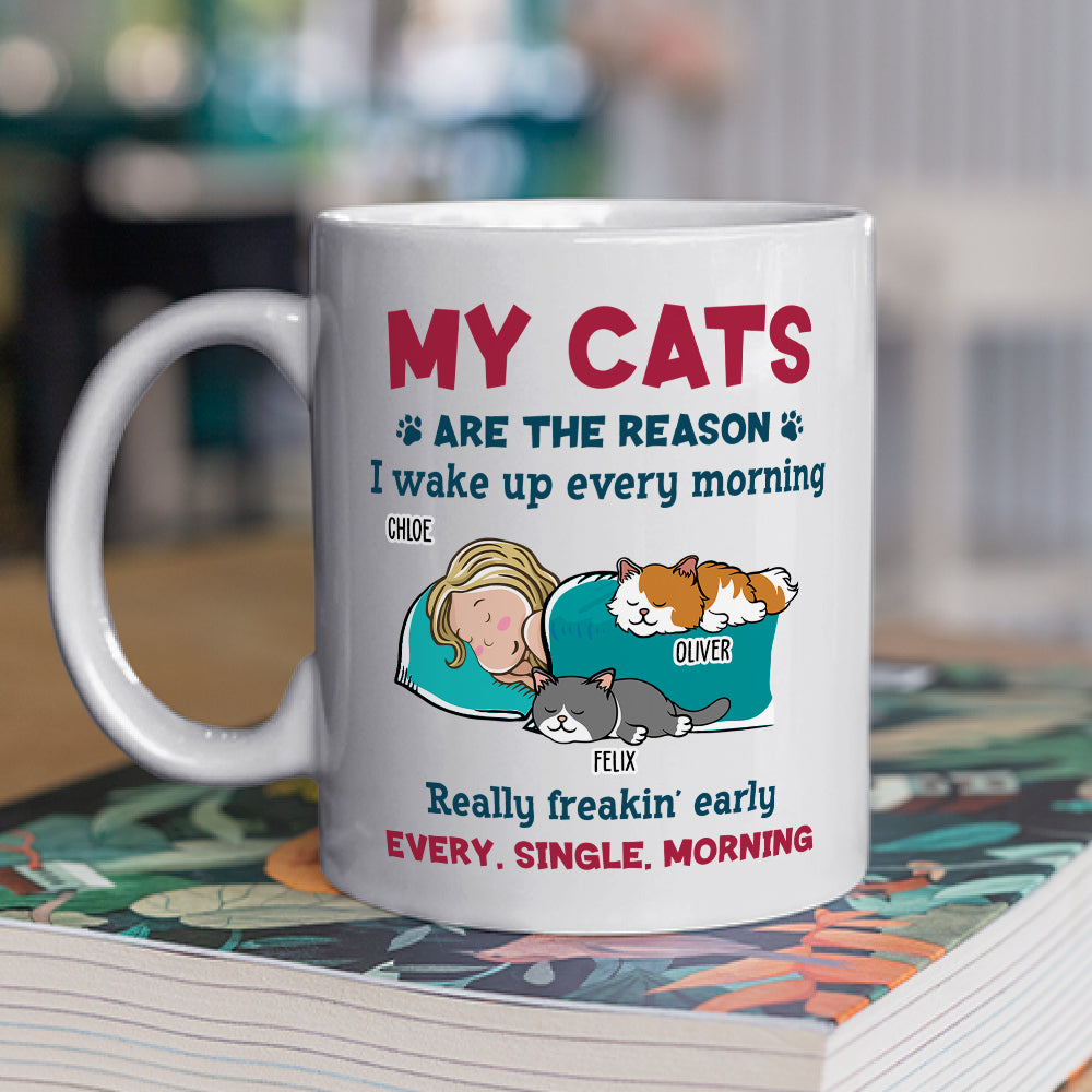 Custom Mother's day Birthday Gifts For Cat Mom, Cat Lovers • My Cat Wakes Me Up - Personalized Coffee Mug