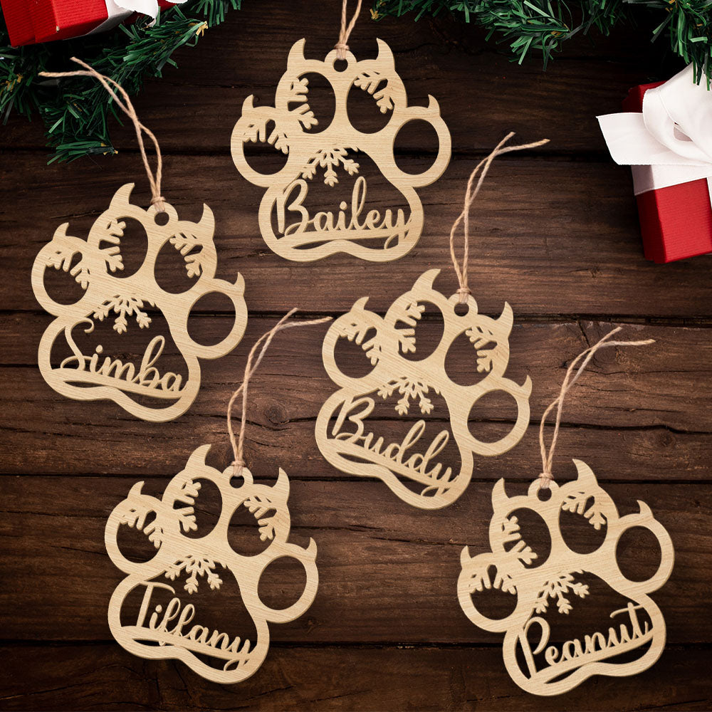 Custom Christmas Decor Home Birthday Gifts For Cat Lovers • Cat Paw - Personalized 1-layered Wood Ornament