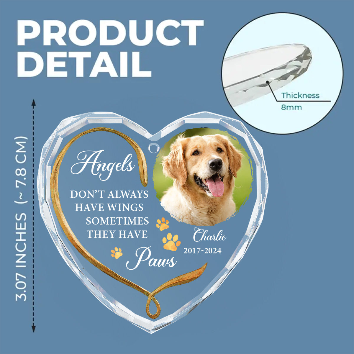 Custom Christmas Memorial Sympathy Gifts For Dogs, Cats • Angels Do Not Have Wings - Personalized Glass Ornament