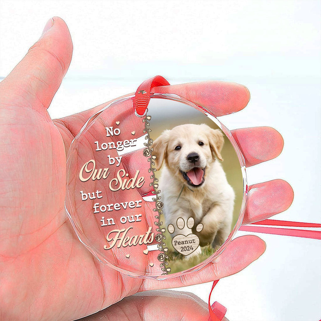 Custom Christmas Memorial Sympathy Gifts For Dogs, Cats • No Longer By Our Side - Personalized Glass Ornament