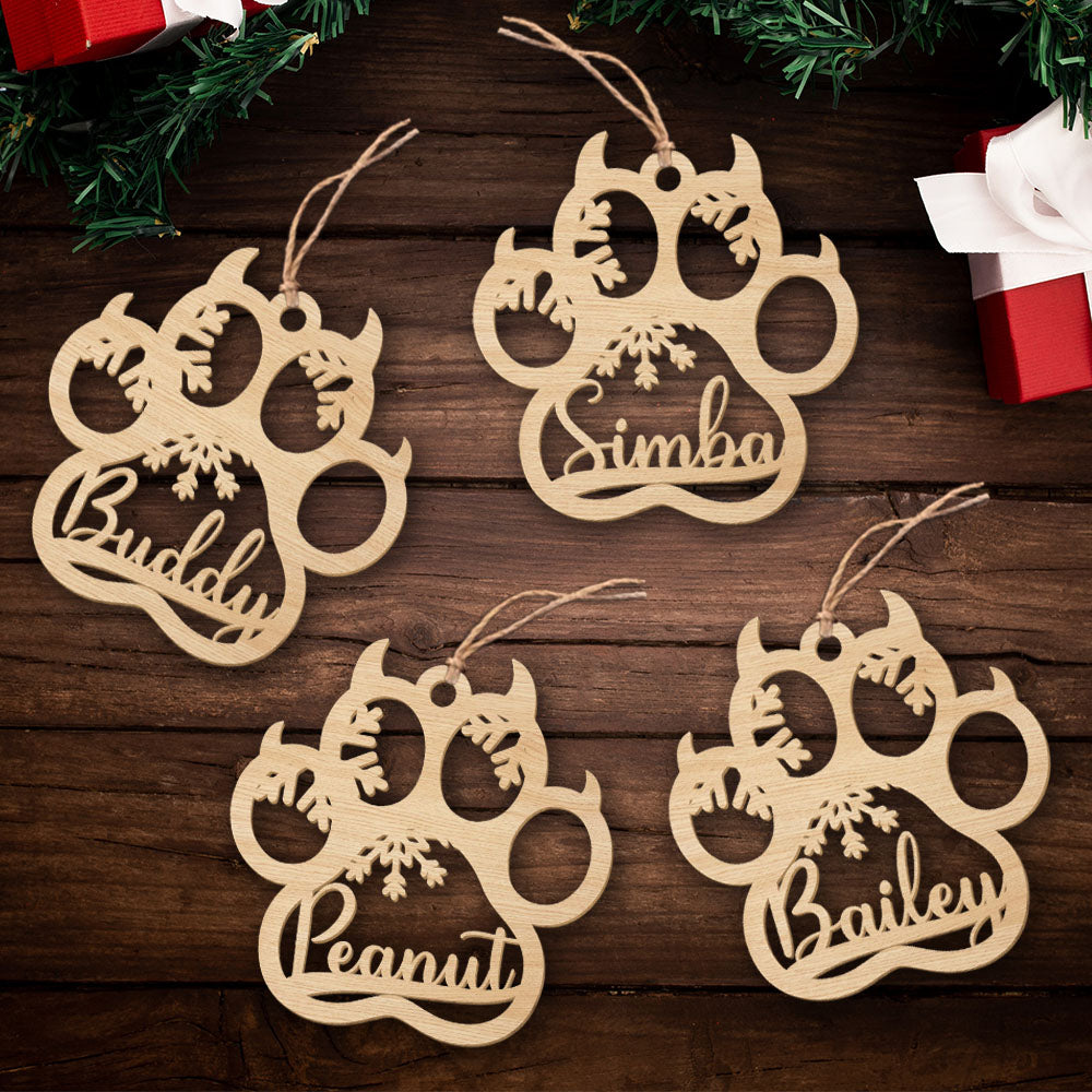 Custom Christmas Decor Home Birthday Gifts For Cat Lovers • Cat Paw - Personalized 1-layered Wood Ornament