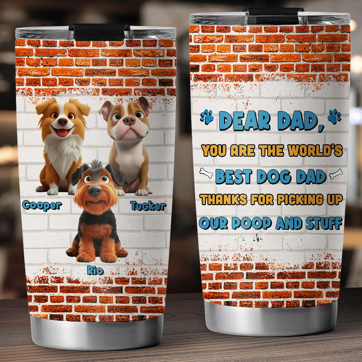 Custom Christmas Birthday Gifts For Dog Dad, Dog Lovers • Dear Dad - Personalized Tumbler