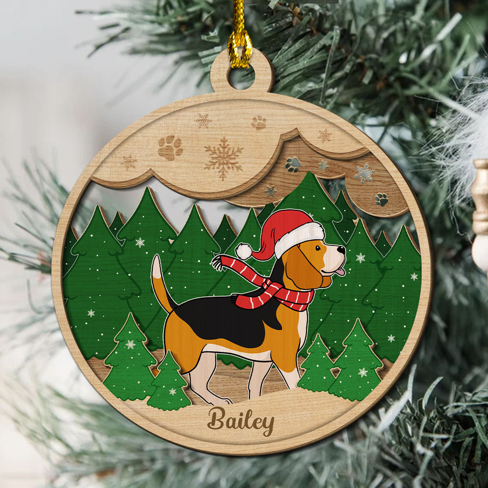 Pet Paws And Snow - Personalized 2-layered Wood Ornament