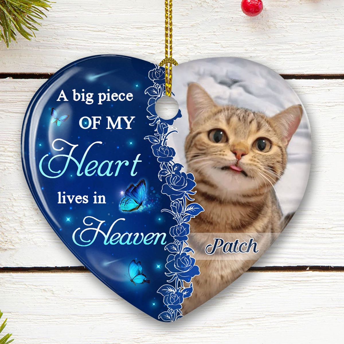 Custom Christmas Memorial Sympathy Gifts For Dogs, Cats • The Hardest Goodbye - Personalized Heart Ceramic Christmas Ornament