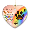 Custom Christmas Memorial Sympathy Gifts For Dogs, Cats • At The Rainbow Bridge - Personalized Heart Ceramic Christmas Ornament