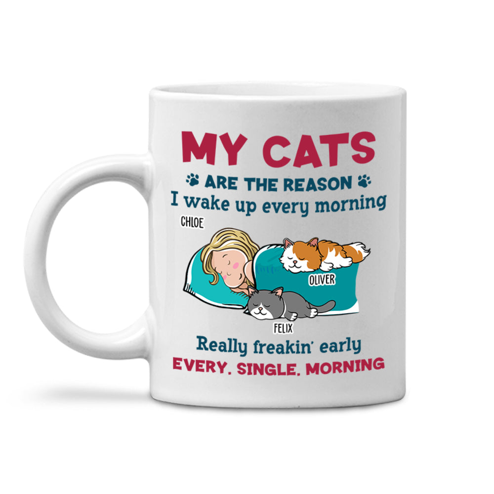 Custom Mother's day Birthday Gifts For Cat Mom, Cat Lovers • My Cat Wakes Me Up - Personalized Coffee Mug