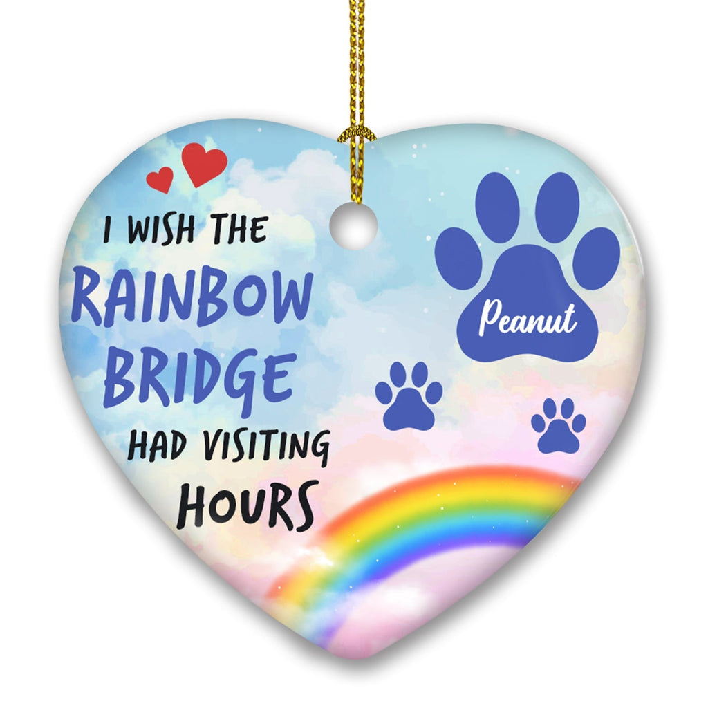 Custom Christmas Memorial Sympathy Gifts For Dogs, Cats • Rainbow Bridge - Personalized Heart Ceramic Christmas Ornament