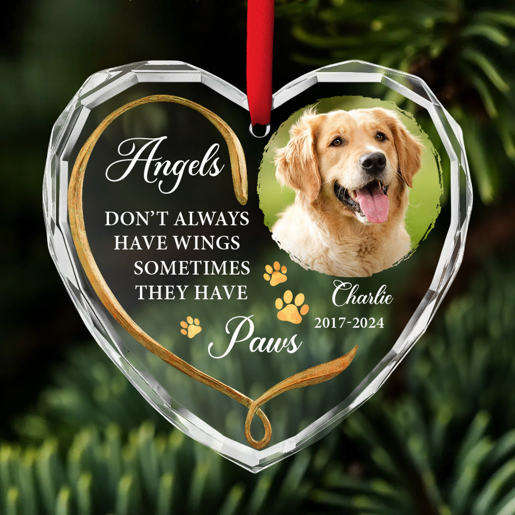 Custom Christmas Memorial Sympathy Gifts For Dogs, Cats • Angels Do Not Have Wings - Personalized Glass Ornament