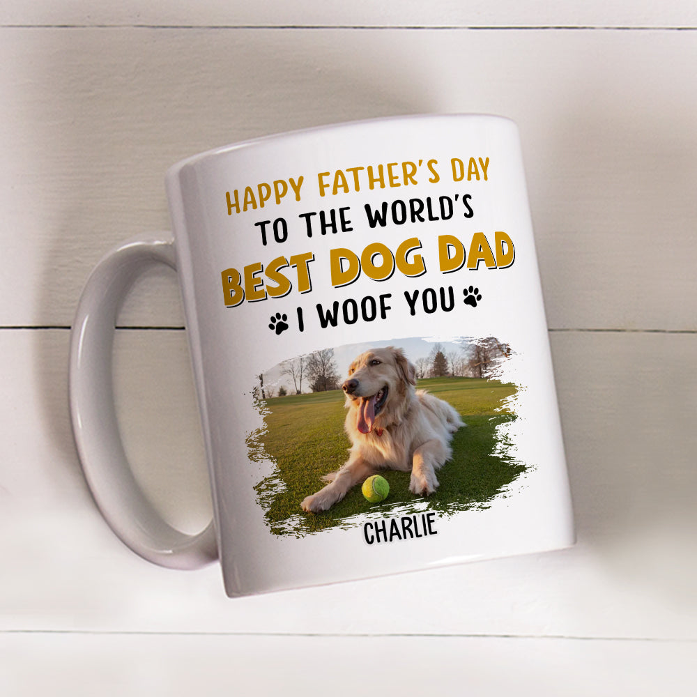Custom Photo Christmas Birthday Gifts For Dog Lovers • Woof You So Much Dad - Personalized Coffee Mug