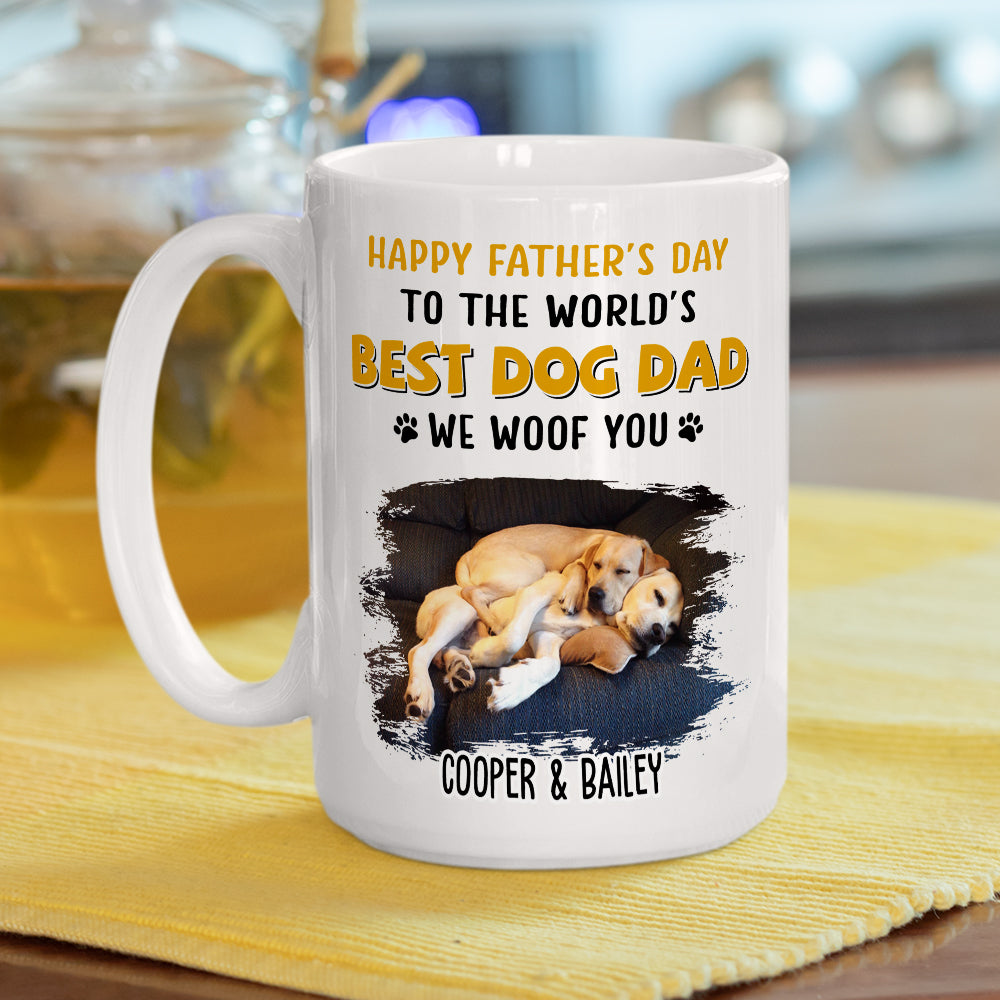 Custom Photo Christmas Birthday Gifts For Dog Lovers • Woof You So Much Dad - Personalized Coffee Mug