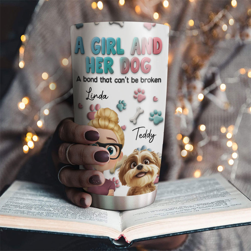 Custom Mother's day Birthday Gifts For Dog Mom, Dog Lovers • A Girl And Her Dog Cartoon - Personalized Tumbler