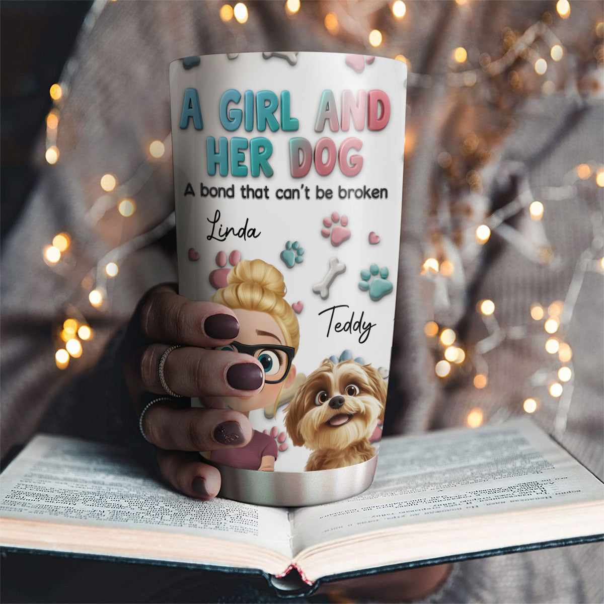 Custom Mother's day Birthday Gifts For Dog Mom, Dog Lovers • A Girl And Her Dog Cartoon - Personalized Tumbler
