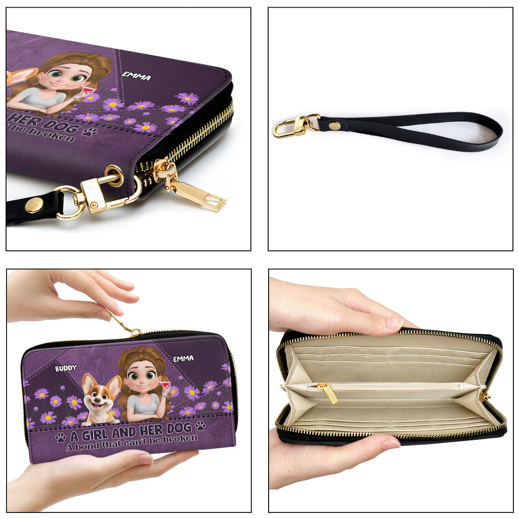A Girl And Her Dogs Cartoon - Personalized Leather Wallet
