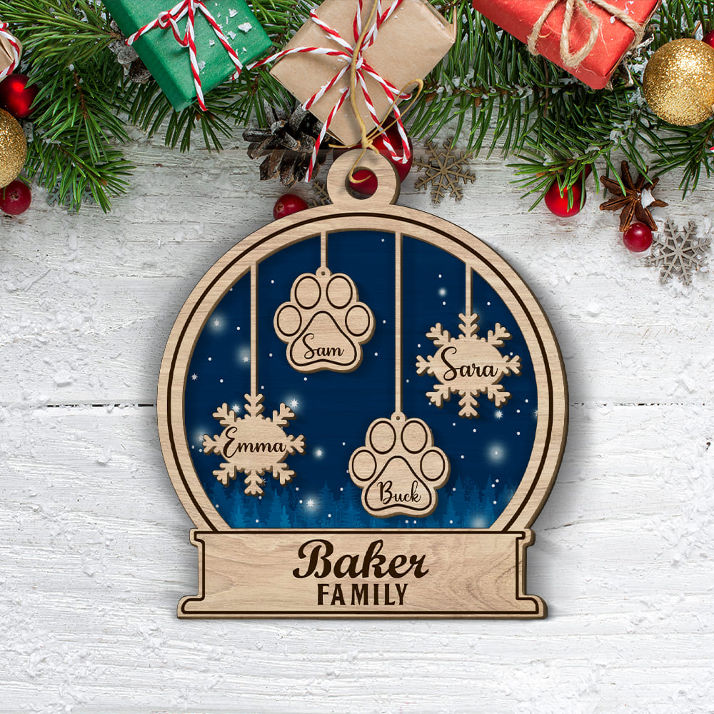 Family Snowball - Personalized 2-layered Wood Ornament