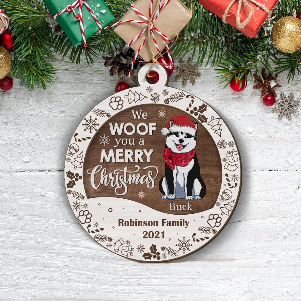 We Woof You A Merry Christmas - Personalized 2-layered Wood Ornament