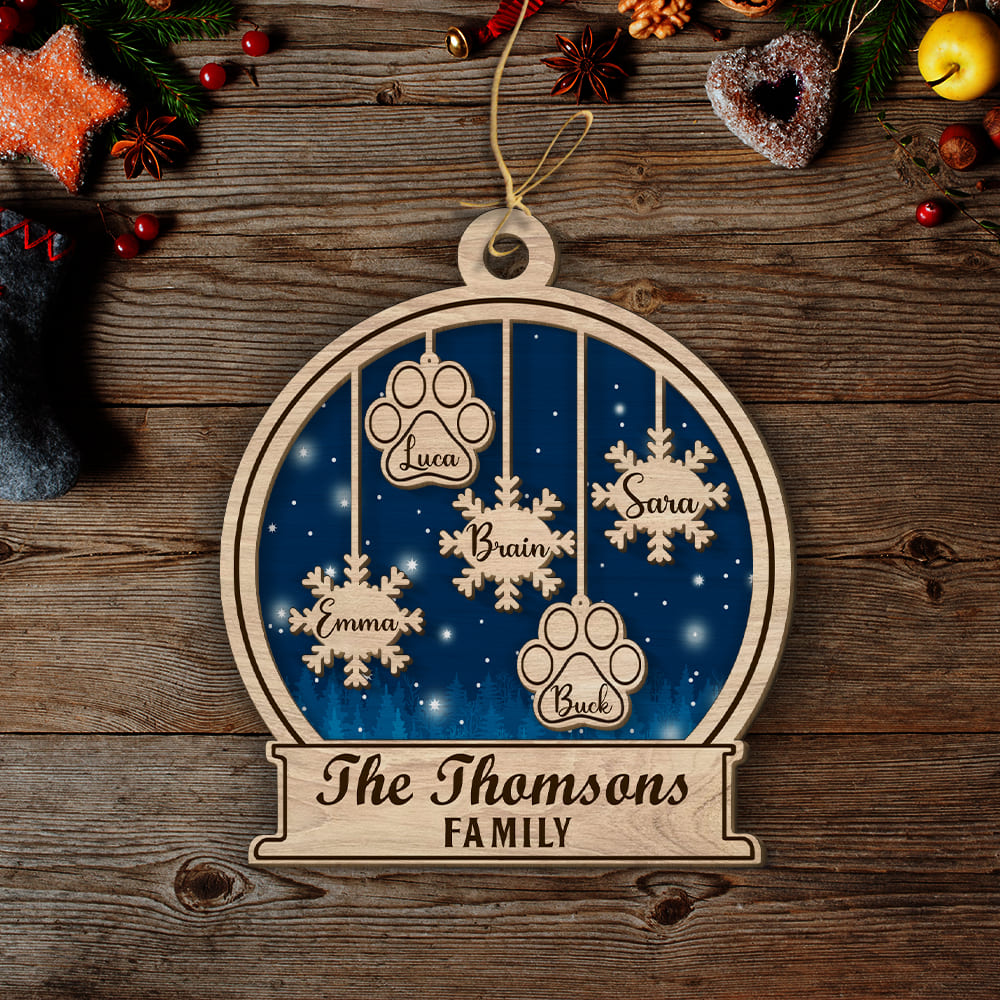 Family Snowball - Personalized 2-layered Wood Ornament
