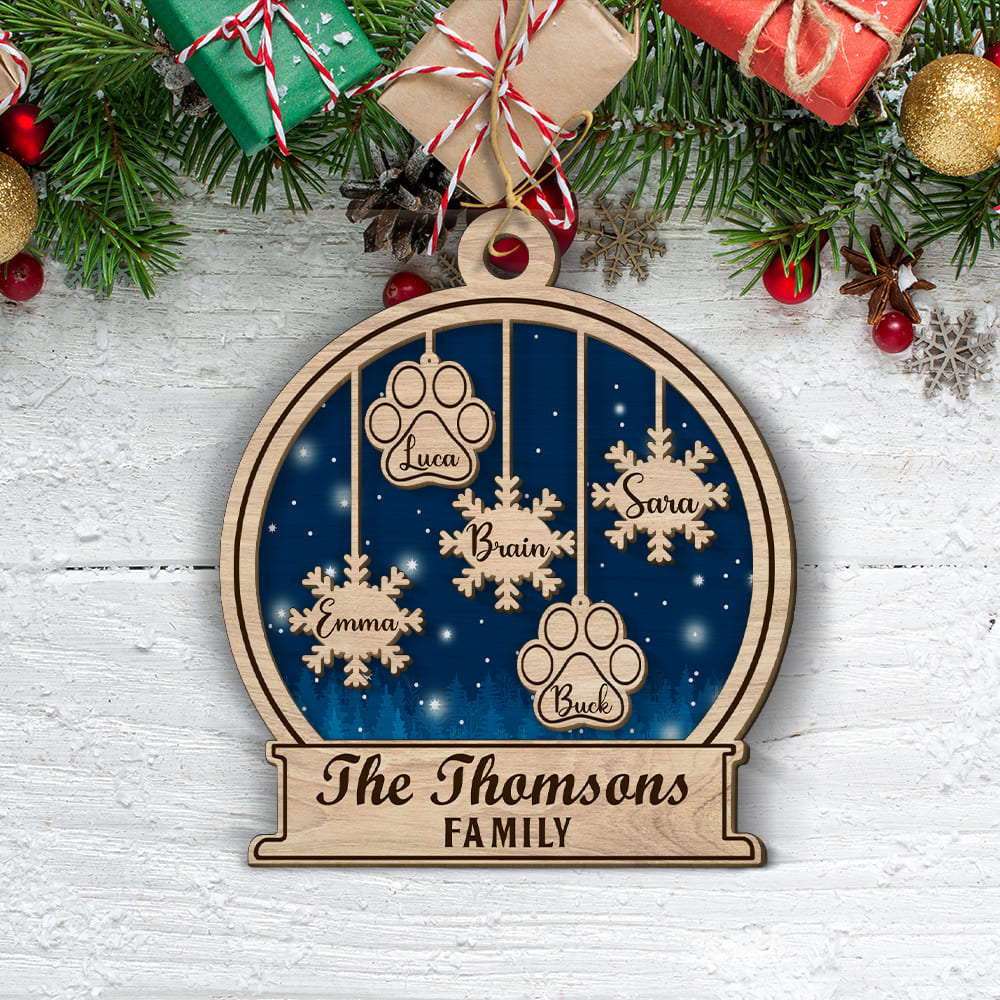 Family Snowball - Personalized 2-layered Wood Ornament