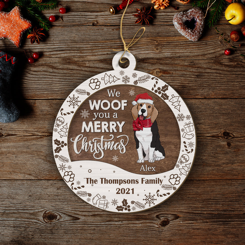 We Woof You A Merry Christmas - Personalized 2-layered Wood Ornament
