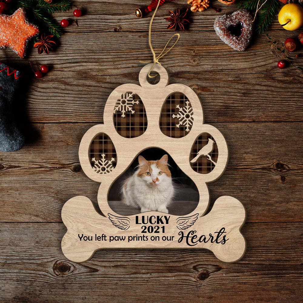 You Left Paw Prints - Personalized 2-layered Wood Ornament