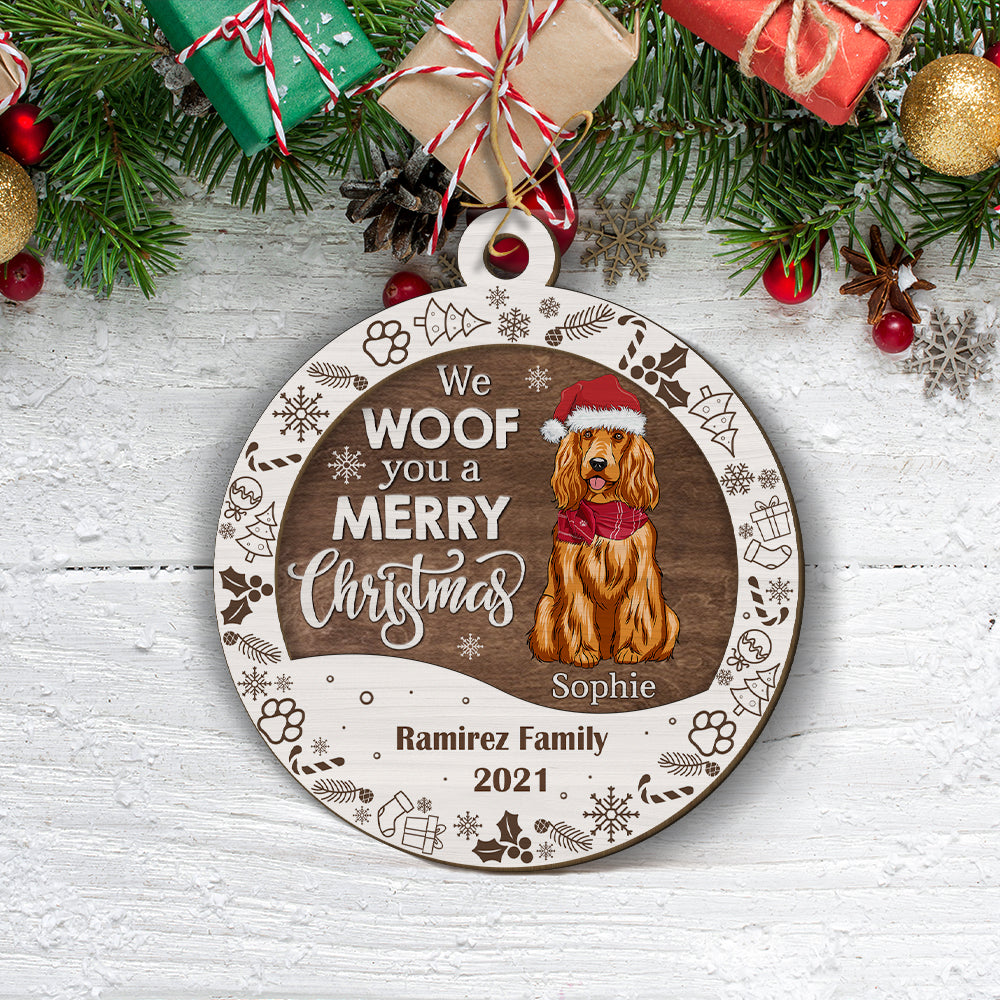 We Woof You A Merry Christmas - Personalized 2-layered Wood Ornament