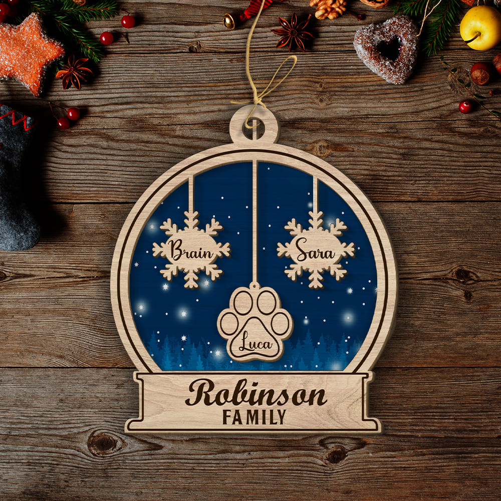 Family Snowball - Personalized 2-layered Wood Ornament