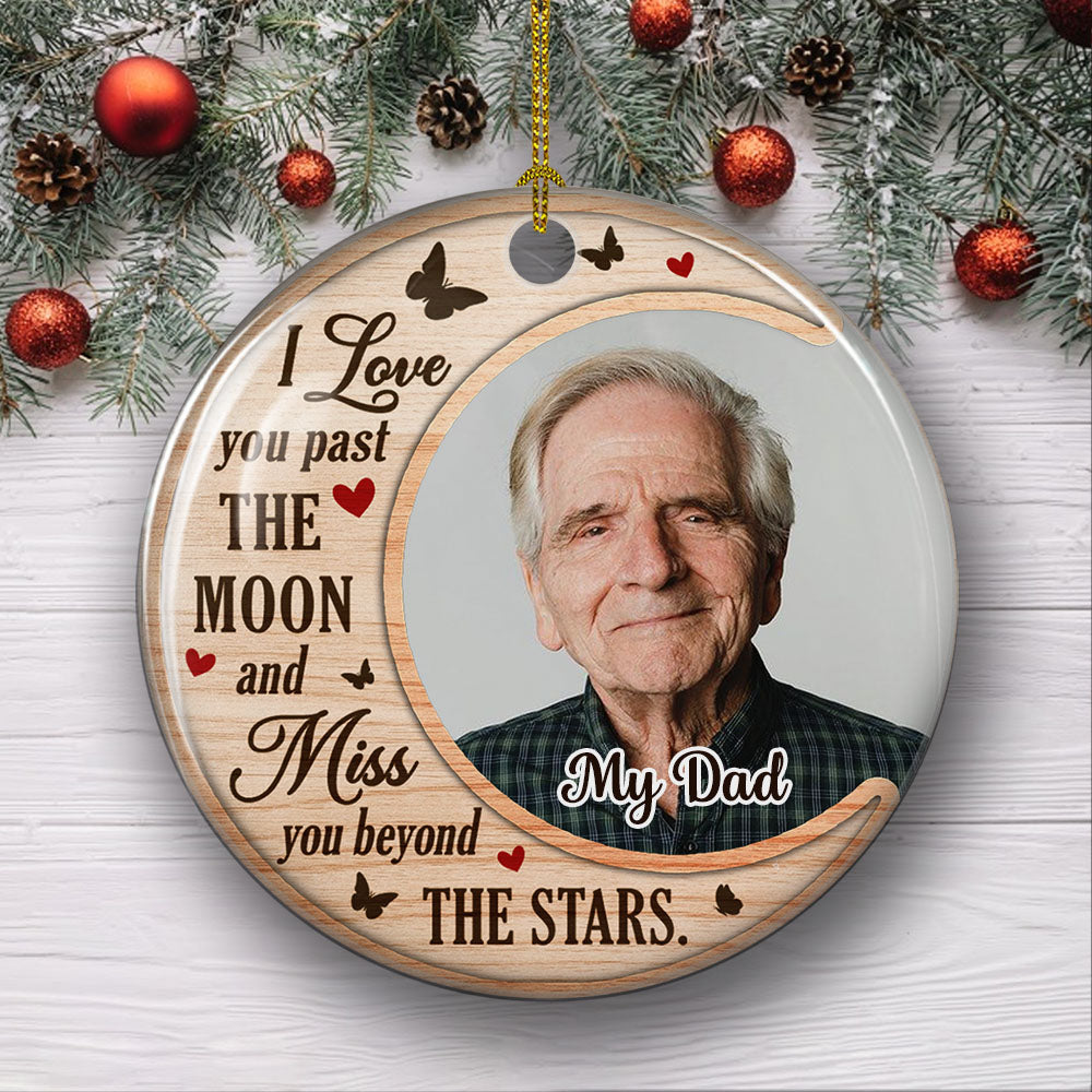 Past The Moon - Personalized Circle Ceramic Christmas Ornament