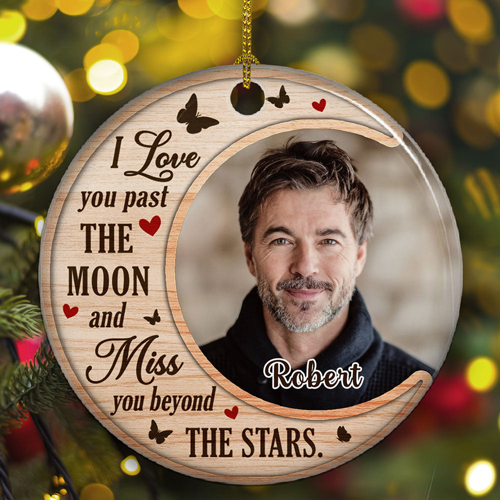 Past The Moon - Personalized Circle Ceramic Christmas Ornament